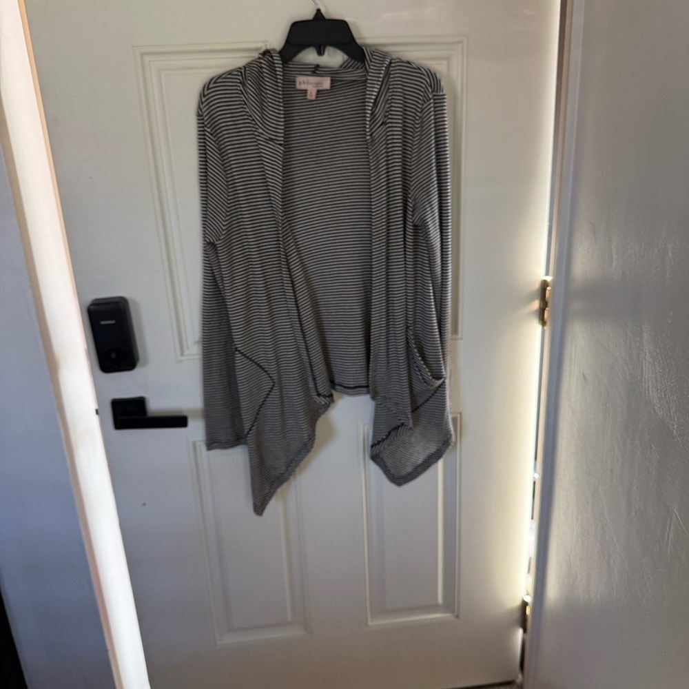 Philosophy Black and White Striped Cardigan with Hood